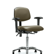 Vinyl Chair Chrome - Medium Bench Height with Seat Tilt, Adjustable Arms, & Stationary Glides in Taupe Supernova Vinyl - VMBCH-CR-T1-A1-NF-RG-8809