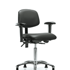 Vinyl Chair Chrome - Medium Bench Height with Seat Tilt, Adjustable Arms, & Stationary Glides in Carbon Supernova Vinyl - VMBCH-CR-T1-A1-NF-RG-8823