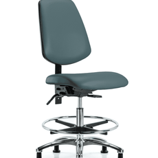 Vinyl Chair Chrome - Medium Bench Height with Medium Back, Chrome Foot Ring, & Stationary Glides in Colonial Blue Trailblazer Vinyl - VMBCH-MB-CR-T0-A0-CF-RG-8546