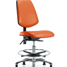 Vinyl Chair Chrome - Medium Bench Height with Medium Back, Chrome Foot Ring, & Stationary Glides in Orange Kist Trailblazer Vinyl - VMBCH-MB-CR-T0-A0-CF-RG-8613