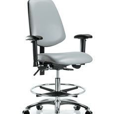 Vinyl Chair Chrome - Medium Bench Height with Medium Back, Adjustable Arms, Chrome Foot Ring, & Casters in Dove Trailblazer Vinyl - VMBCH-MB-CR-T0-A1-CF-CC-8567
