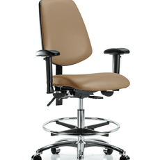 Vinyl Chair Chrome - Medium Bench Height with Medium Back, Adjustable Arms, Chrome Foot Ring, & Casters in Taupe Trailblazer Vinyl - VMBCH-MB-CR-T0-A1-CF-CC-8584