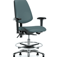 Vinyl Chair Chrome - Medium Bench Height with Medium Back, Adjustable Arms, Chrome Foot Ring, & Stationary Glides in Colonial Blue Trailblazer Vinyl - VMBCH-MB-CR-T0-A1-CF-RG-8546