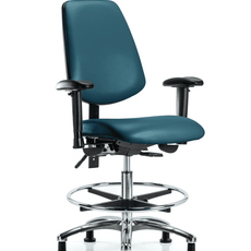 Vinyl Chair Chrome - Medium Bench Height with Medium Back, Adjustable Arms, Chrome Foot Ring, & Stationary Glides in Marine Blue Supernova Vinyl - VMBCH-MB-CR-T0-A1-CF-RG-8801