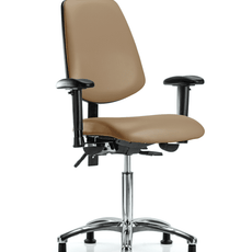 Vinyl Chair Chrome - Medium Bench Height with Medium Back, Adjustable Arms, & Stationary Glides in Taupe Trailblazer Vinyl - VMBCH-MB-CR-T0-A1-NF-RG-8584