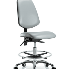Vinyl Chair Chrome - Medium Bench Height with Medium Back, Seat Tilt, Chrome Foot Ring, & Casters in Dove Trailblazer Vinyl - VMBCH-MB-CR-T1-A0-CF-CC-8567