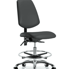 Vinyl Chair Chrome - Medium Bench Height with Medium Back, Seat Tilt, Chrome Foot Ring, & Casters in Charcoal Trailblazer Vinyl - VMBCH-MB-CR-T1-A0-CF-CC-8605