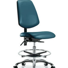 Vinyl Chair Chrome - Medium Bench Height with Medium Back, Seat Tilt, Chrome Foot Ring, & Casters in Marine Blue Supernova Vinyl - VMBCH-MB-CR-T1-A0-CF-CC-8801