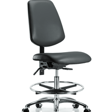 Vinyl Chair Chrome - Medium Bench Height with Medium Back, Seat Tilt, Chrome Foot Ring, & Casters in Carbon Supernova Vinyl - VMBCH-MB-CR-T1-A0-CF-CC-8823