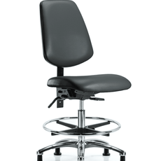 Vinyl Chair Chrome - Medium Bench Height with Medium Back, Seat Tilt, Chrome Foot Ring, & Stationary Glides in Carbon Supernova Vinyl - VMBCH-MB-CR-T1-A0-CF-RG-8823