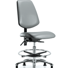 Vinyl Chair Chrome - Medium Bench Height with Medium Back, Seat Tilt, Chrome Foot Ring, & Stationary Glides in Sterling Supernova Vinyl - VMBCH-MB-CR-T1-A0-CF-RG-8840
