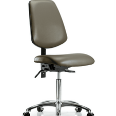 Vinyl Chair Chrome - Medium Bench Height with Medium Back, Seat Tilt, & Casters in Taupe Supernova Vinyl - VMBCH-MB-CR-T1-A0-NF-CC-8809