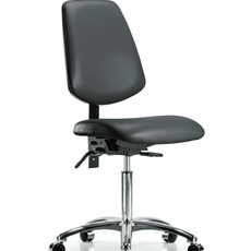 Vinyl Chair Chrome - Medium Bench Height with Medium Back, Seat Tilt, & Casters in Carbon Supernova Vinyl - VMBCH-MB-CR-T1-A0-NF-CC-8823