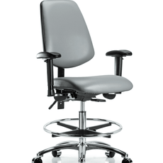 Vinyl Chair Chrome - Medium Bench Height with Medium Back, Seat Tilt, Adjustable Arms, Chrome Foot Ring, & Casters in Sterling Supernova Vinyl - VMBCH-MB-CR-T1-A1-CF-CC-8840