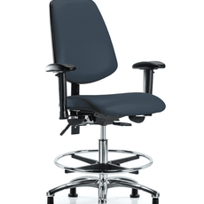 Vinyl Chair Chrome - Medium Bench Height with Medium Back, Seat Tilt, Adjustable Arms, Chrome Foot Ring, & Stationary Glides in Imperial Blue Trailblazer Vinyl - VMBCH-MB-CR-T1-A1-CF-RG-8582