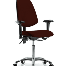 Vinyl Chair Chrome - Medium Bench Height with Medium Back, Seat Tilt, Adjustable Arms, & Casters in Burgundy Trailblazer Vinyl - VMBCH-MB-CR-T1-A1-NF-CC-8569