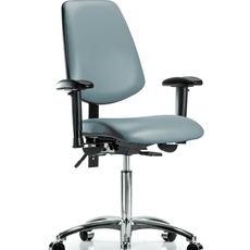 Vinyl Chair Chrome - Medium Bench Height with Medium Back, Seat Tilt, Adjustable Arms, & Casters in Storm Supernova Vinyl - VMBCH-MB-CR-T1-A1-NF-CC-8822