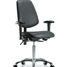 Vinyl Chair Chrome - Medium Bench Height with Medium Back, Seat Tilt, Adjustable Arms, & Casters in Carbon Supernova Vinyl - VMBCH-MB-CR-T1-A1-NF-CC-8823