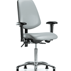Vinyl Chair Chrome - Medium Bench Height with Medium Back, Seat Tilt, Adjustable Arms, & Stationary Glides in Dove Trailblazer Vinyl - VMBCH-MB-CR-T1-A1-NF-RG-8567