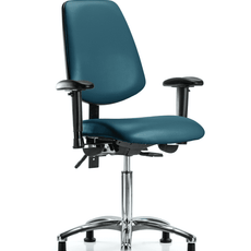 Vinyl Chair Chrome - Medium Bench Height with Medium Back, Seat Tilt, Adjustable Arms, & Stationary Glides in Marine Blue Supernova Vinyl - VMBCH-MB-CR-T1-A1-NF-RG-8801