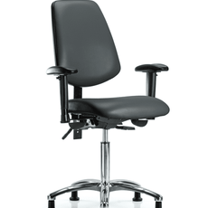 Vinyl Chair Chrome - Medium Bench Height with Medium Back, Seat Tilt, Adjustable Arms, & Stationary Glides in Carbon Supernova Vinyl - VMBCH-MB-CR-T1-A1-NF-RG-8823