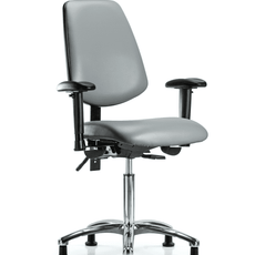 Vinyl Chair Chrome - Medium Bench Height with Medium Back, Seat Tilt, Adjustable Arms, & Stationary Glides in Sterling Supernova Vinyl - VMBCH-MB-CR-T1-A1-NF-RG-8840