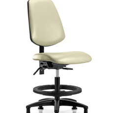 Vinyl Chair - Medium Bench Height with Medium Back, Black Foot Ring, & Stationary Glides in Adobe White Trailblazer Vinyl - VMBCH-MB-RG-T0-A0-BF-RG-8501