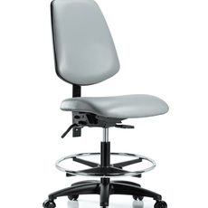 Vinyl Chair - Medium Bench Height with Medium Back, Chrome Foot Ring, & Casters in Dove Trailblazer Vinyl - VMBCH-MB-RG-T0-A0-CF-RC-8567