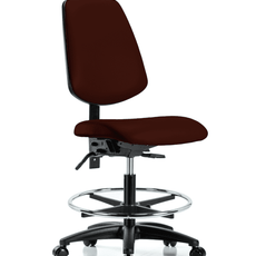 Vinyl Chair - Medium Bench Height with Medium Back, Chrome Foot Ring, & Casters in Burgundy Trailblazer Vinyl - VMBCH-MB-RG-T0-A0-CF-RC-8569