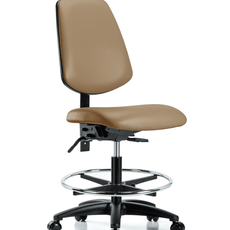 Vinyl Chair - Medium Bench Height with Medium Back, Chrome Foot Ring, & Casters in Taupe Trailblazer Vinyl - VMBCH-MB-RG-T0-A0-CF-RC-8584