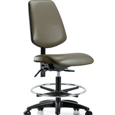 Vinyl Chair - Medium Bench Height with Medium Back, Chrome Foot Ring, & Casters in Taupe Supernova Vinyl - VMBCH-MB-RG-T0-A0-CF-RC-8809