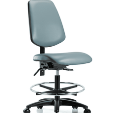 Vinyl Chair - Medium Bench Height with Medium Back, Chrome Foot Ring, & Casters in Storm Supernova Vinyl - VMBCH-MB-RG-T0-A0-CF-RC-8822
