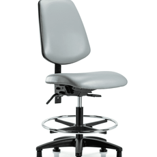 Vinyl Chair - Medium Bench Height with Medium Back, Chrome Foot Ring, & Stationary Glides in Dove Trailblazer Vinyl - VMBCH-MB-RG-T0-A0-CF-RG-8567