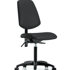 Vinyl Chair - Medium Bench Height with Medium Back & Casters in Black Trailblazer Vinyl - VMBCH-MB-RG-T0-A0-NF-RC-8540
