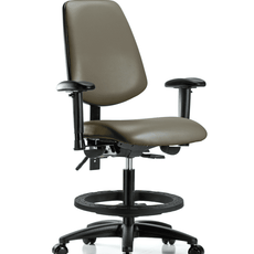 Vinyl Chair - Medium Bench Height with Medium Back, Adjustable Arms, Black Foot Ring, & Casters in Taupe Supernova Vinyl - VMBCH-MB-RG-T0-A1-BF-RC-8809