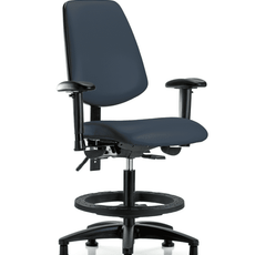 Vinyl Chair - Medium Bench Height with Medium Back, Adjustable Arms, Black Foot Ring, & Stationary Glides in Imperial Blue Trailblazer Vinyl - VMBCH-MB-RG-T0-A1-BF-RG-8582