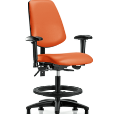 Vinyl Chair - Medium Bench Height with Medium Back, Adjustable Arms, Black Foot Ring, & Stationary Glides in Orange Kist Trailblazer Vinyl - VMBCH-MB-RG-T0-A1-BF-RG-8613