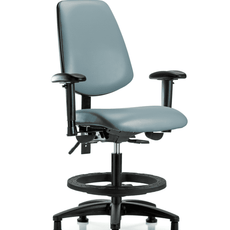 Vinyl Chair - Medium Bench Height with Medium Back, Adjustable Arms, Black Foot Ring, & Stationary Glides in Storm Supernova Vinyl - VMBCH-MB-RG-T0-A1-BF-RG-8822