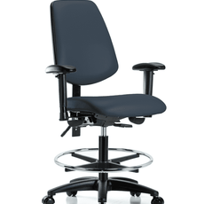 Vinyl Chair - Medium Bench Height with Medium Back, Adjustable Arms, Chrome Foot Ring, & Casters in Imperial Blue Trailblazer Vinyl - VMBCH-MB-RG-T0-A1-CF-RC-8582