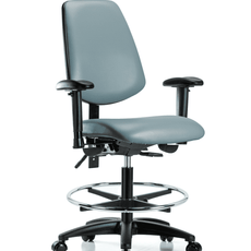 Vinyl Chair - Medium Bench Height with Medium Back, Adjustable Arms, Chrome Foot Ring, & Casters in Storm Supernova Vinyl - VMBCH-MB-RG-T0-A1-CF-RC-8822