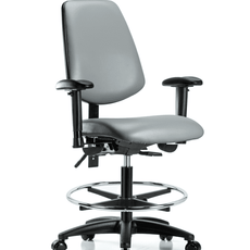 Vinyl Chair - Medium Bench Height with Medium Back, Adjustable Arms, Chrome Foot Ring, & Casters in Sterling Supernova Vinyl - VMBCH-MB-RG-T0-A1-CF-RC-8840
