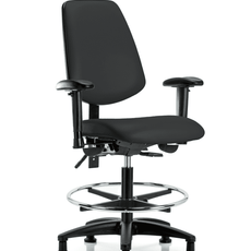 Vinyl Chair - Medium Bench Height with Medium Back, Adjustable Arms, Chrome Foot Ring, & Stationary Glides in Black Trailblazer Vinyl - VMBCH-MB-RG-T0-A1-CF-RG-8540