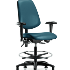Vinyl Chair - Medium Bench Height with Medium Back, Adjustable Arms, Chrome Foot Ring, & Stationary Glides in Marine Blue Supernova Vinyl - VMBCH-MB-RG-T0-A1-CF-RG-8801