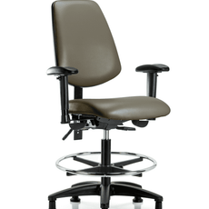 Vinyl Chair - Medium Bench Height with Medium Back, Adjustable Arms, Chrome Foot Ring, & Stationary Glides in Taupe Supernova Vinyl - VMBCH-MB-RG-T0-A1-CF-RG-8809