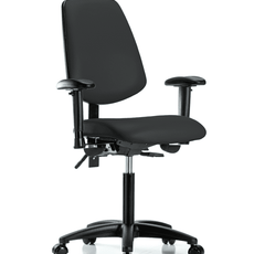 Vinyl Chair - Medium Bench Height with Medium Back, Adjustable Arms, & Casters in Black Trailblazer Vinyl - VMBCH-MB-RG-T0-A1-NF-RC-8540