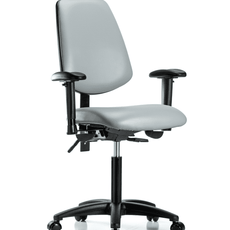 Vinyl Chair - Medium Bench Height with Medium Back, Adjustable Arms, & Casters in Dove Trailblazer Vinyl - VMBCH-MB-RG-T0-A1-NF-RC-8567