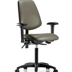 Vinyl Chair - Medium Bench Height with Medium Back, Adjustable Arms, & Casters in Taupe Supernova Vinyl - VMBCH-MB-RG-T0-A1-NF-RC-8809