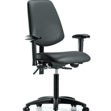 Vinyl Chair - Medium Bench Height with Medium Back, Adjustable Arms, & Casters in Carbon Supernova Vinyl - VMBCH-MB-RG-T0-A1-NF-RC-8823