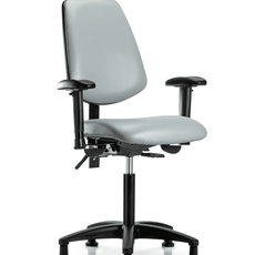 Vinyl Chair - Medium Bench Height with Medium Back, Adjustable Arms, & Stationary Glides in Dove Trailblazer Vinyl - VMBCH-MB-RG-T0-A1-NF-RG-8567