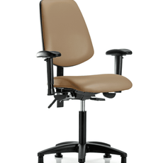 Vinyl Chair - Medium Bench Height with Medium Back, Adjustable Arms, & Stationary Glides in Taupe Trailblazer Vinyl - VMBCH-MB-RG-T0-A1-NF-RG-8584